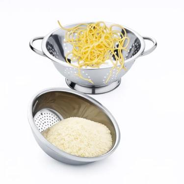Imagem de Kit Escorredor de Macarrão Massas + Escorredor Arroz Aço Inox 24cm/20cm Casa Buritis