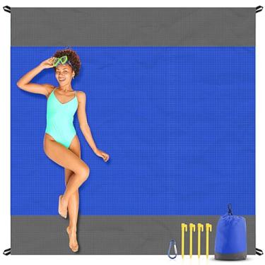 Imagem de EASYFUN Cobertor de praia superdimensionado à prova de areia, 199 x 203 cm, tapete de praia extra grande, tapete de piquenique portátil para viagem, acampamento, caminhada, leve, essencial para a