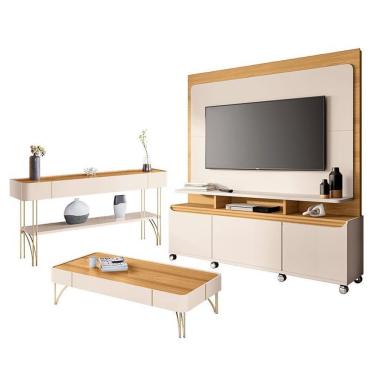 Imagem de Estante Home Theater Quantum E Aparador Vivant E Mesa De Centro Cadenza Off White Cinamomo– Hb Móveis