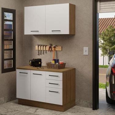 Imagem de Kit Balcão E Armário Aéreo Multiuso 120cm Rustic/branco - MADESA