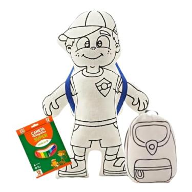 Imagem de Boneco Para Pintar Lavável Menino de Boné + Boneca Sereia Menina com Mochila Divertida Infantil