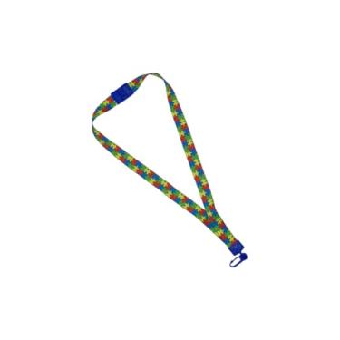 Imagem de Cordão para Crachá com Presilha Plástica e Trava Anti Sufocamento Quebra Cabeça-Tea, Nylon, (2x42 cm), Azul, PlastPark, 2 unidades