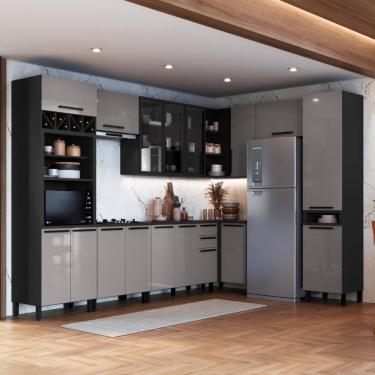 Imagem de Cozinha Modulada Completa Fidelitá Mônaco 9 Peças 549cm 17 Portas 2 Gavetas Com Tampo Cinza/Titânio