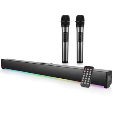 Imagem de Soundbar RGB com Dois Microfones Sem Fio – 50W RMS, Caixa de Som Bluetooth para Home Theater, Karaokê Familiar, Som para TV com Visor Digital