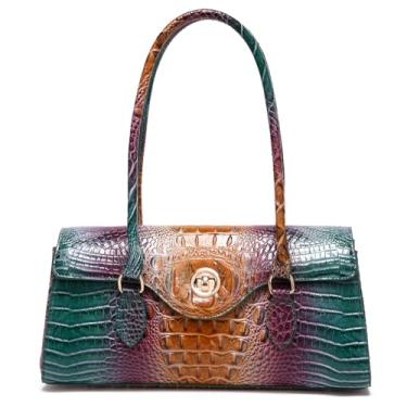 Imagem de Makcr Joacbv Bolsa feminina de couro com alça superior com estampa de crocodilo de alto valor, Azul pavão, 11.9
