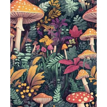 Imagem de Laatse Papel de parede de cogumelos descasque e cole papel de parede florestal vintage autoadesivo boho botânico papel de parede para paredes de quarto decoração de armário de cozinha 44,5 cm x 998,2