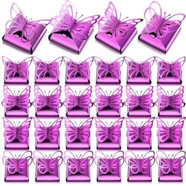 Imagem de Maitys 50 caixas metálicas a laser borboleta festa lembrancinha mini nupcial chá de bebê doces caixa de presente presente presente decoração para casamento, batismo, aniversário, festa de chá a granel