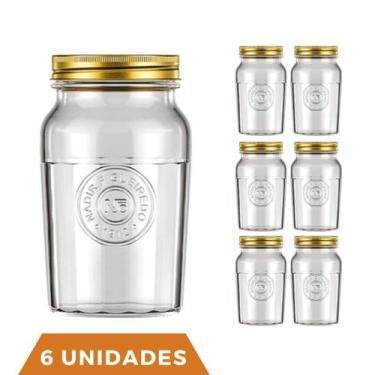 Imagem de 6 Potes Vidro Americano Rosca Alimento 1Litro Vintage Nadir - NADIR FI