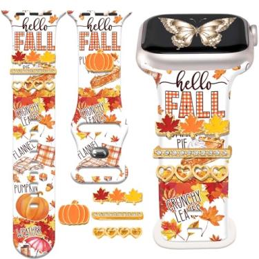Imagem de Pulseira de substituição para relógio Fall Pumpkin Leaves com pulseira compatível com Apple Watch de 42 mm, 44 mm, 45 mm, 46 mm, 49 mm, iPhone iWatch Series Ultra 10, 9, 8, 7, SE, 6, 5, 4, 3, 2