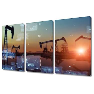 Imagem de Campos petrolíferos e tecnologia, arte de parede, equipamento de bombeamento de óleo, impressão em tela, decorações de parede de campo petrolífero, arco, decoração de quarto, emoldurado e pronto para