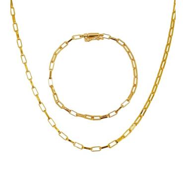 Imagem de Kit de Moeda Antiga Banhado a Ouro 18k Corrente E Pulseira Tijolinho 4mm (Corrente70CM + Pulseira21CM)