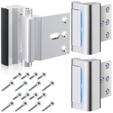 Imagem de Pacote com 3 travas de reforço de porta de segurança doméstica, suporta 362 kg para porta giratória interna com 8 parafusos para evitar entrada não autorizada, fechaduras à prova de crianças para