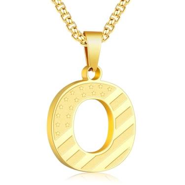 Imagem de Zocomi Colar com pingente de inicial da bandeira americana para homens e meninos, corrente de aço inoxidável 316L A-Z caixa de letras 50 + 5 cm joias presentes, Aço inoxidável, Sem Pedra Preciosa