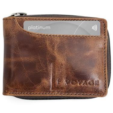 Imagem de Carteira Com Zíper Masculina Couro Antifurto Proteção RFID - Le Voyage