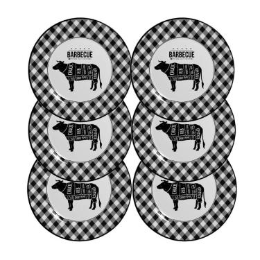 Imagem de Jogo 6 Pratos Raso Barbecue Preto E Branco Cerâmica Alleanza 29cm