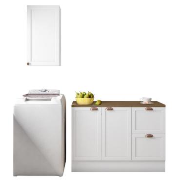 Imagem de Cozinha Modulada Unna 2 Peças Aéreo 41cm E Balcão 120cm Branco Com Tampo Mdp - Poliman Móveis Branco