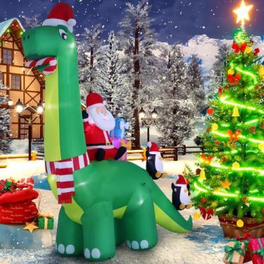 Imagem de Decoração de Natal LED inflável HZGDEJTG 4m Dinosaur Santa