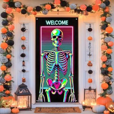 Imagem de BlissYard Capa de porta de Feliz Natal 89,5 x 188 cm decoração de bandeira de porta de Natal guirlanda de bengala doce para decoração de festa de Natal em ambientes internos e externos