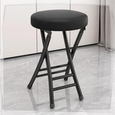 Imagem de Banco Dobrável Acolchoado Redondo Acolchoado 20 In Altura Do Balcão Banco Dobrável Portátil Sem Encosto Banqueta Dobrável Para Cozinha Em Casa Acampamento Ao Ar Livre, Black, One Size