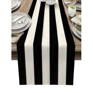 Imagem de Corredor de mesa Vandarllin preto e branco 36x183cm Poliéster