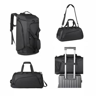 Imagem de Mochilas esportivas multifuncionais masculinas e femininas, grande capacidade, vários compartimentos, à prova d'água e resistente ao desgaste, com bolsos para sapatos e bolsos molhados - preta