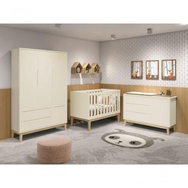 Imagem de Jogo De Quarto Para Bebê Completo 3 Portas Classic New Areia Fosco Com Natural - Moveisaqui