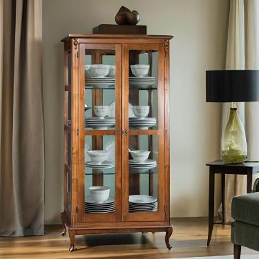 Imagem de Cristaleira De Madeira 2 Portas E Espelho Pés Luíz Xv - Imbuia Glazer