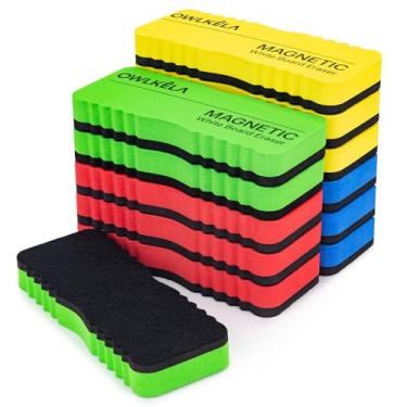 Imagem de OWLKWLA 12 peças de borrachas apagáveis a seco, borracha magnética de quadro branco a granel, borrachas de quadro branco para escola, escritório, casa, sala de aula, 4 cores