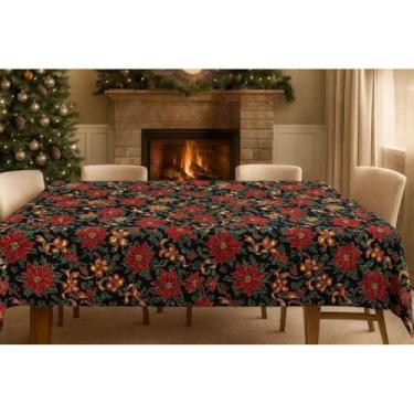Imagem de Toalha de Mesa Natalina Estampada Decorativa Mesa Posta Festa Natal Reforçada (Flores Natalinas,3,20x1,40)