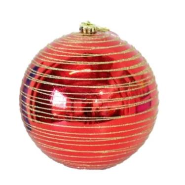 Imagem de Bola de Natal Decorativa, 20cm, Vermelho com Glitter, Poliestireno, Decoração Natalina, Resistente, 1 Unidade