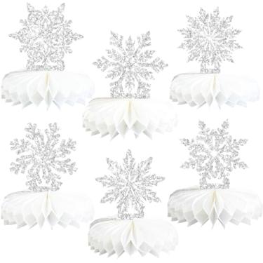 Imagem de Ephlyn 12Pcs Snowflake Honeycomb Table Centerpieces Frozen Winter Wonderland Party Decorations for Xmas Holiday Winter Birthday Baby Shower Party Supplies Silver