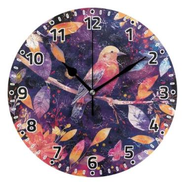 Imagem de WELLDAY Relógio de parede sem tique-taque 25 cm - Pássaros, flores, borboletas, quartzo, operado por bateria, relógio redondo silencioso para casa/escritório/cozinha/sala de aula