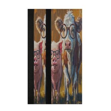 Imagem de Burbuja Conjunto de 2 capas de maçanetas de porta de geladeira de vaca de porco em óculos, lavável, forno, micro-ondas, antiderrapante, 35,5 x 14 cm