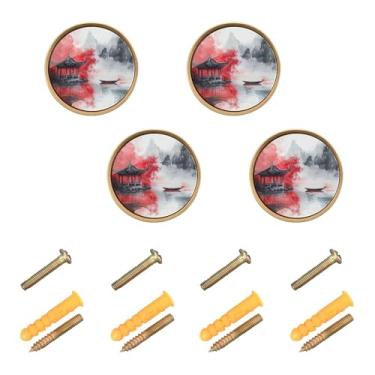 Imagem de Burbuja Puxadores de armário de cozinha com pintura a tinta chinesa, pacote com 4, puxadores redondos de 3,5 cm, puxadores de cômoda com parafusos para armários de cozinha, quarto, armário