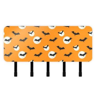 Imagem de Burbuja Porta-chaves Black Bats Moon com 5 ganchos, porta-chaves autoadesivo montado na parede, organizador de armazenamento de correio para entrada, decoração de casa