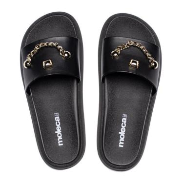 Imagem de Chinelo Slide Feminino Moleca Flatform Detalhe Preto/Dourado-Feminino