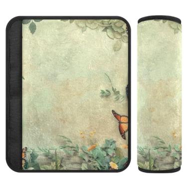 Imagem de Burbuja Almofadas de capa de cinto de segurança de carro com flores de borboleta, protetor de cinto de segurança macio e confortável para alça de ombro de assento de carro, 1 par pequeno