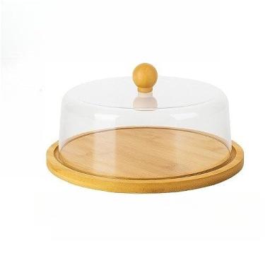 Imagem de Porta Bolo Boleira de Bambu com Tampa Acrílica Boleira Decorativa Mesa Posta Utilidades Domésticas