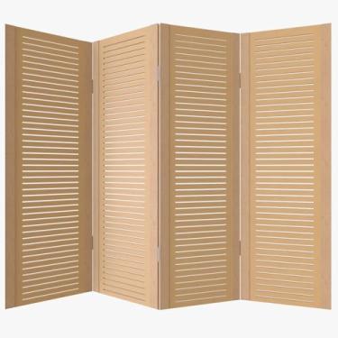 Imagem de Biombo Divisor de Ambientes MDF 4 Folhas Bipartido - Ideal para Home Office, Sala e Quarto, Separador Decorativo e Prático para Espaços Residenciais (RIPADO)