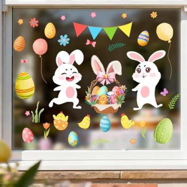 Imagem de Adesivos coloridos para janela de Páscoa, ovo, borboleta, cenoura, adesivos, decalques de dupla face, murais para quarto de crianças, berçário, decoração temática de Páscoa (coelho branco)