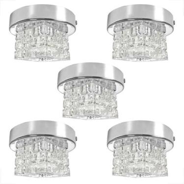 Imagem de Kit 5 Spot Cristal Plafon Sobrepor Prata Brilhoso Corredor - Acienda