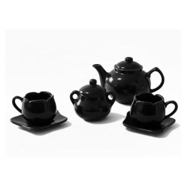 Imagem de Conjunto de Chá Tulipa em Cerâmica Artesanal – Jardim à Mesa: 6 Peças (PRETO)