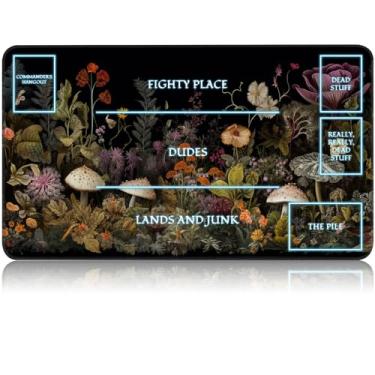 Imagem de Tapete de jogo MTG, tapete de borracha Magic TCG, tapete de cartas de mesa com superfície lisa, tapete de jogo com tinta de cartas colecionáveis com zonas brancas, jogo de batalha, cogumelo de flores