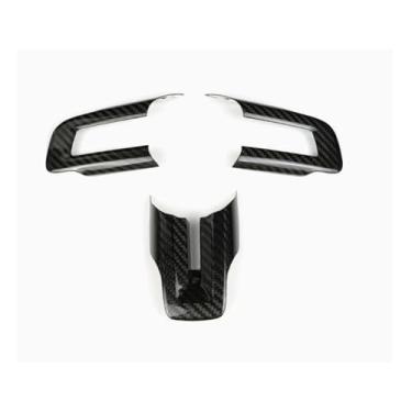 Imagem de BLAKAYA Compatível com Ford Mustang 2015 2016 2017 2018 2019 2020 2021 2022 2023 capa de botão de volante de fibra de carbono real decoração interior acessórios de acabamento