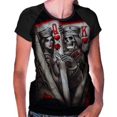 Imagem de Camiseta Raglan Baby Look Caveira Ogabel Ref:39, Preto, P