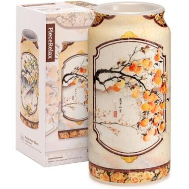 Imagem de PieceRelax Vaso de flores exclusivo - Vaso de quebra-cabeça 3D para adultos para arranjos de flores e decoração de casa feito por 192 peças de quebra-cabeça de plástico curvado - Golden Harvest