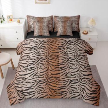 Imagem de Erosebridal Conjunto de edredom Queen com estampa de tigre (amarelo gradiente) para crianças, adolescentes e adultos | Conjunto de cama de 7 peças com estampa de animais selvagens, estampa de animais