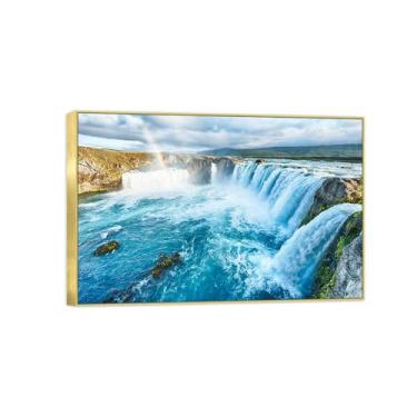 Imagem de BMZFYBS Quadro dourado arte de parede paisagem impressões em tela - Cachoeira lago-decoração pintura quadros para quarto 20x30cm8x12in