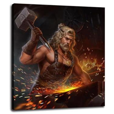 Imagem de Blacksmith Wall Art Beard Canvas Prints Pôster de desenho para casa conjunto de 1 decorações com moldura 68,5 cm x 50,8 cm