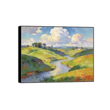 Imagem de BMZFYBS Impressão em tela de paisagem de arte de parede com moldura preta - nuvens de rio de montanha - quadros de pintura de decoração para quarto 90 x 117 cm 35 x 46 pol